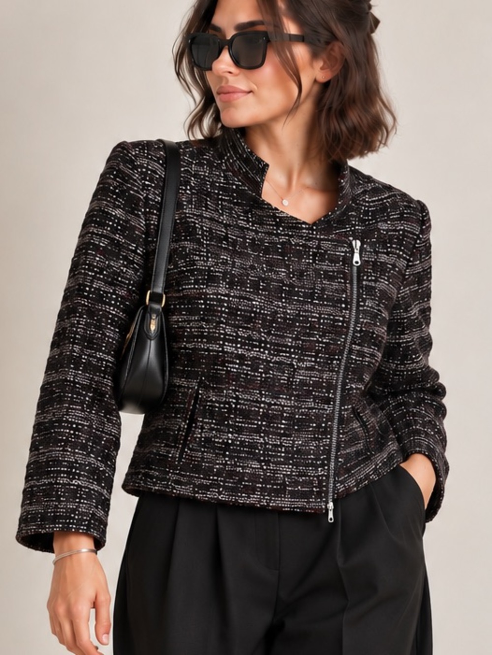 Banana Republic tweed moto style blazer jacket